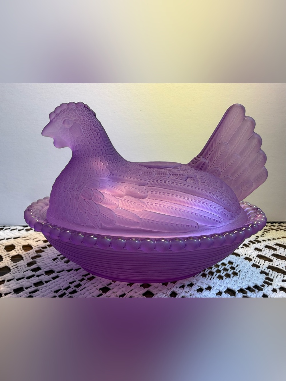 Purple Decorative Glass Hen on Nest